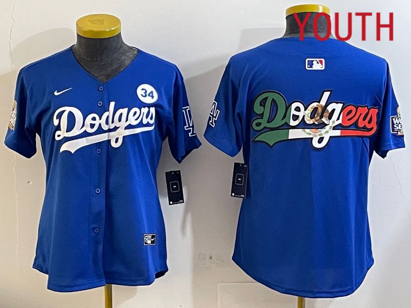 Youth  Los Angeles Dodgers blank 2024 World series patch blue jersey 202411293